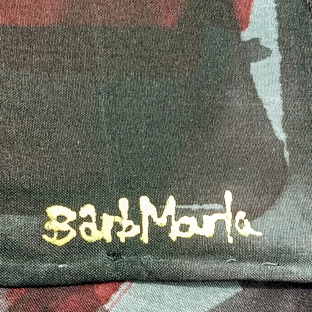 Hand-Painted Barb Marla Black Red Grey Silk Oblong Scarf